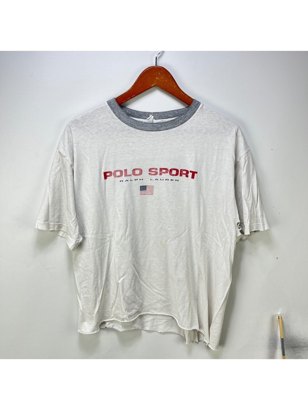 Vintage 90s Polo Sport Ralph Lauren Flag Cropped T shirt L